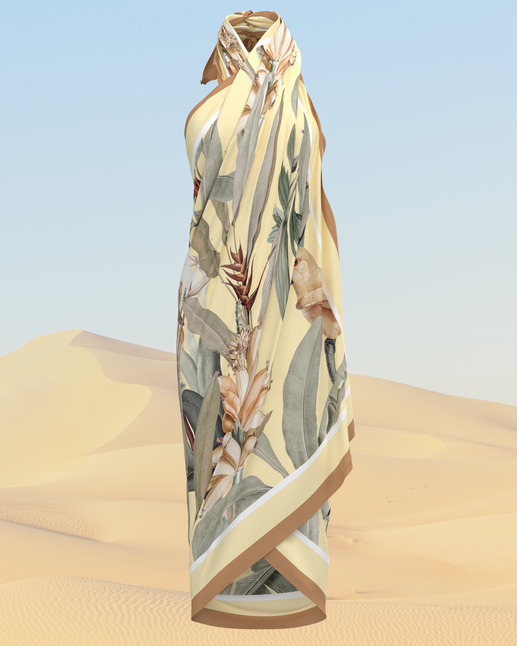 Savanna Silk-Cotton Pareo in Tropical Oasis Print-Worn as a Dress