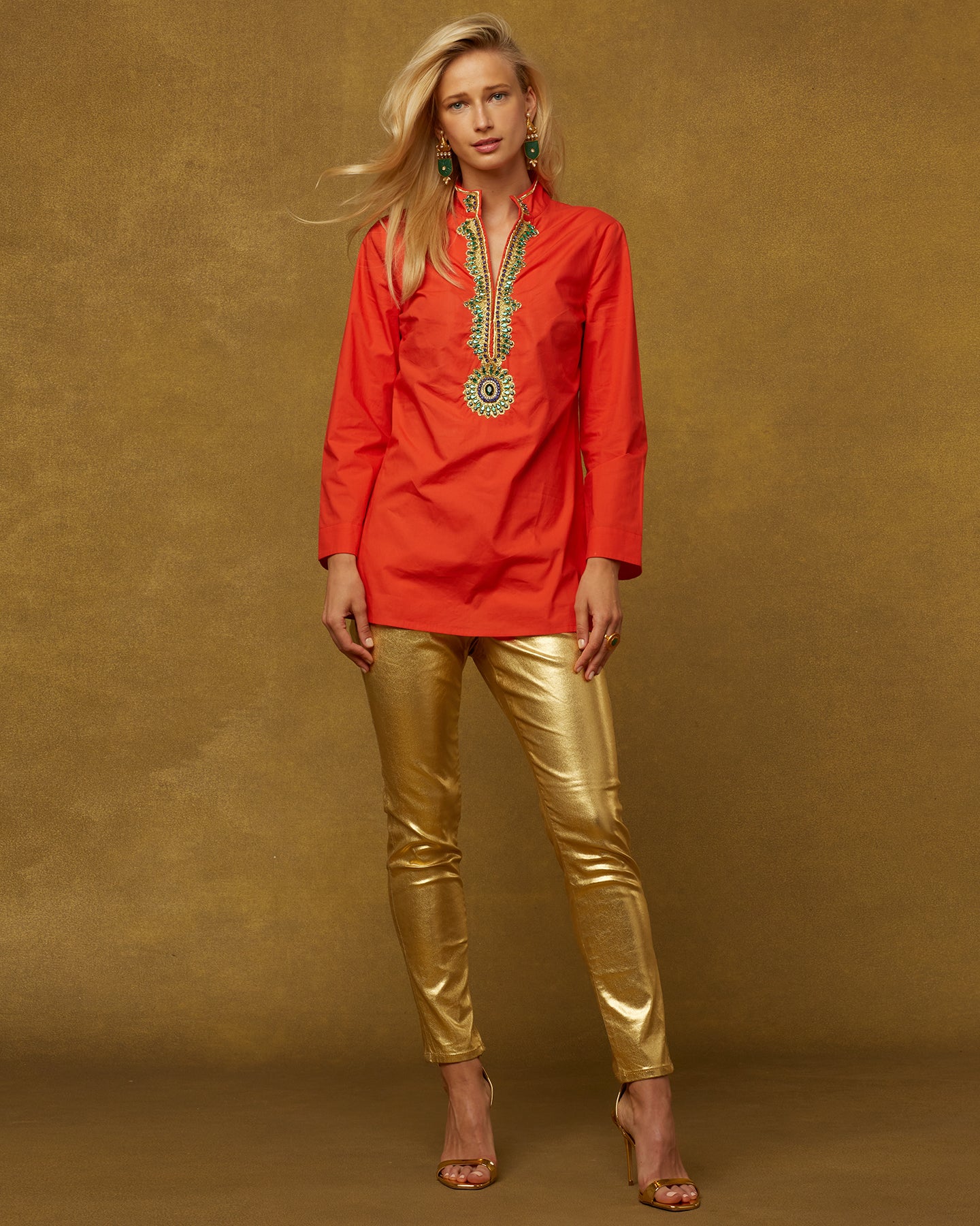Roxana Tunic with Gold and Gemstone Embellishment