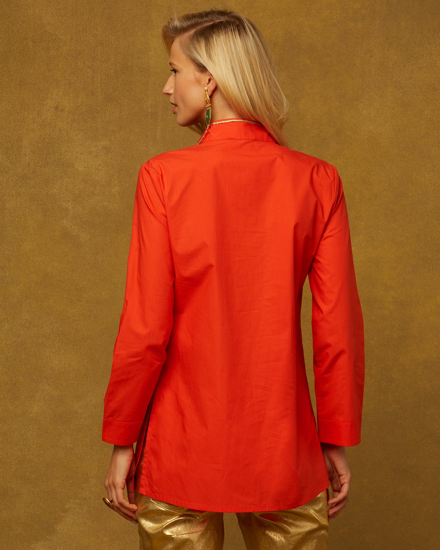 Roxana Tunic with Gold and Gemstone Embellishment-Back View
