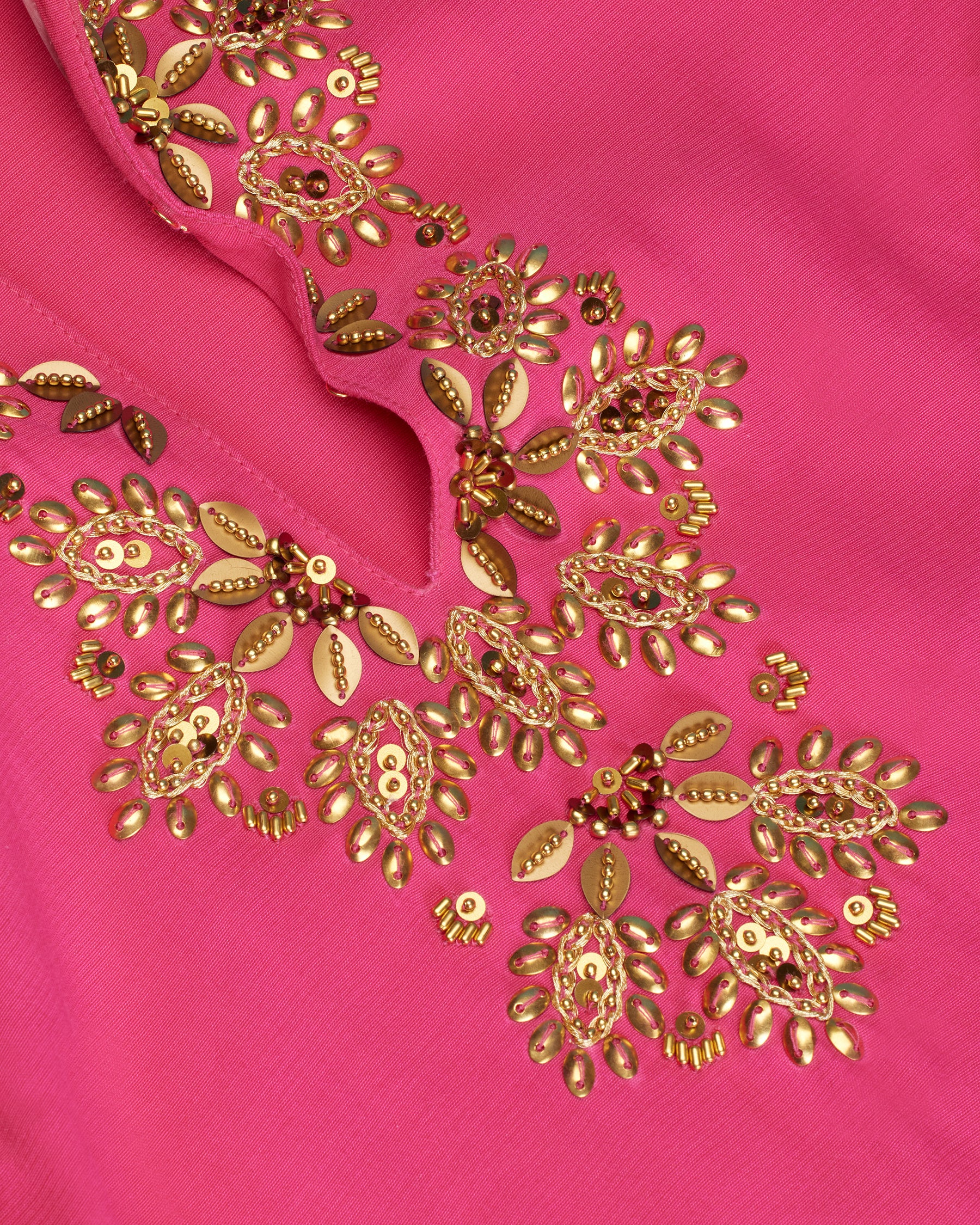 Callista Tunic in Hot Pink and Gold Embellishment-Detail of Hand Embesllishment
