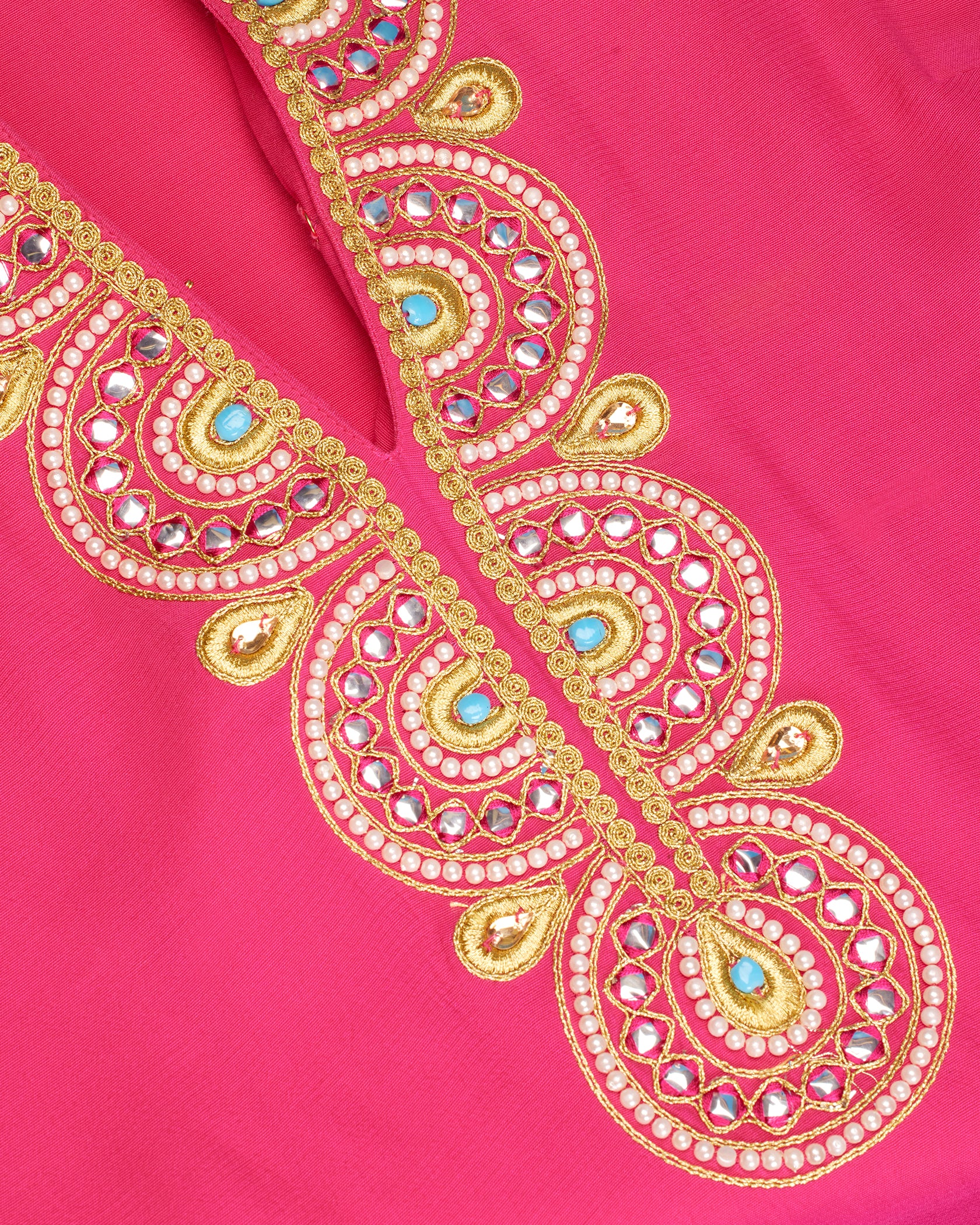 Noor Long Fuchsia Tunic Dress with Gold Embellishment-Detail of Hand Embellishment