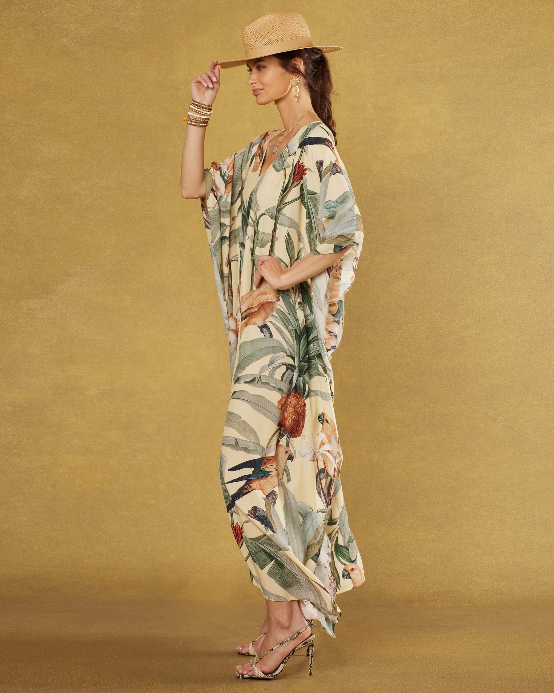 Savanna Kaftan in Tropical Oasis Print-Side View