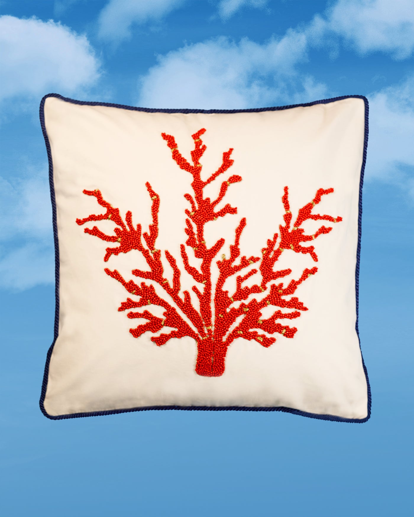 Coral Embellished Throw Pillow