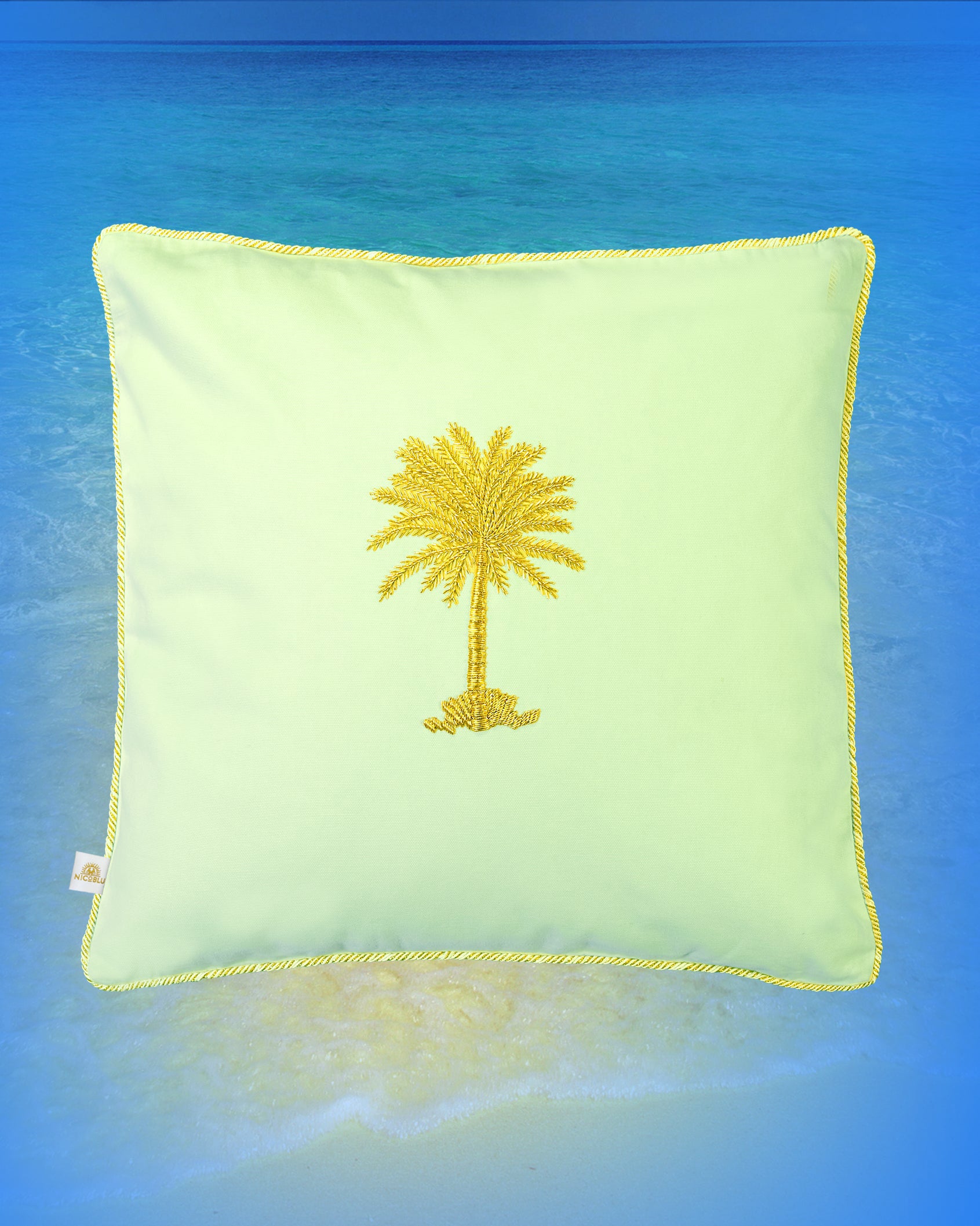 Palm Beach Pillow Embellished with Palm Tree Motif