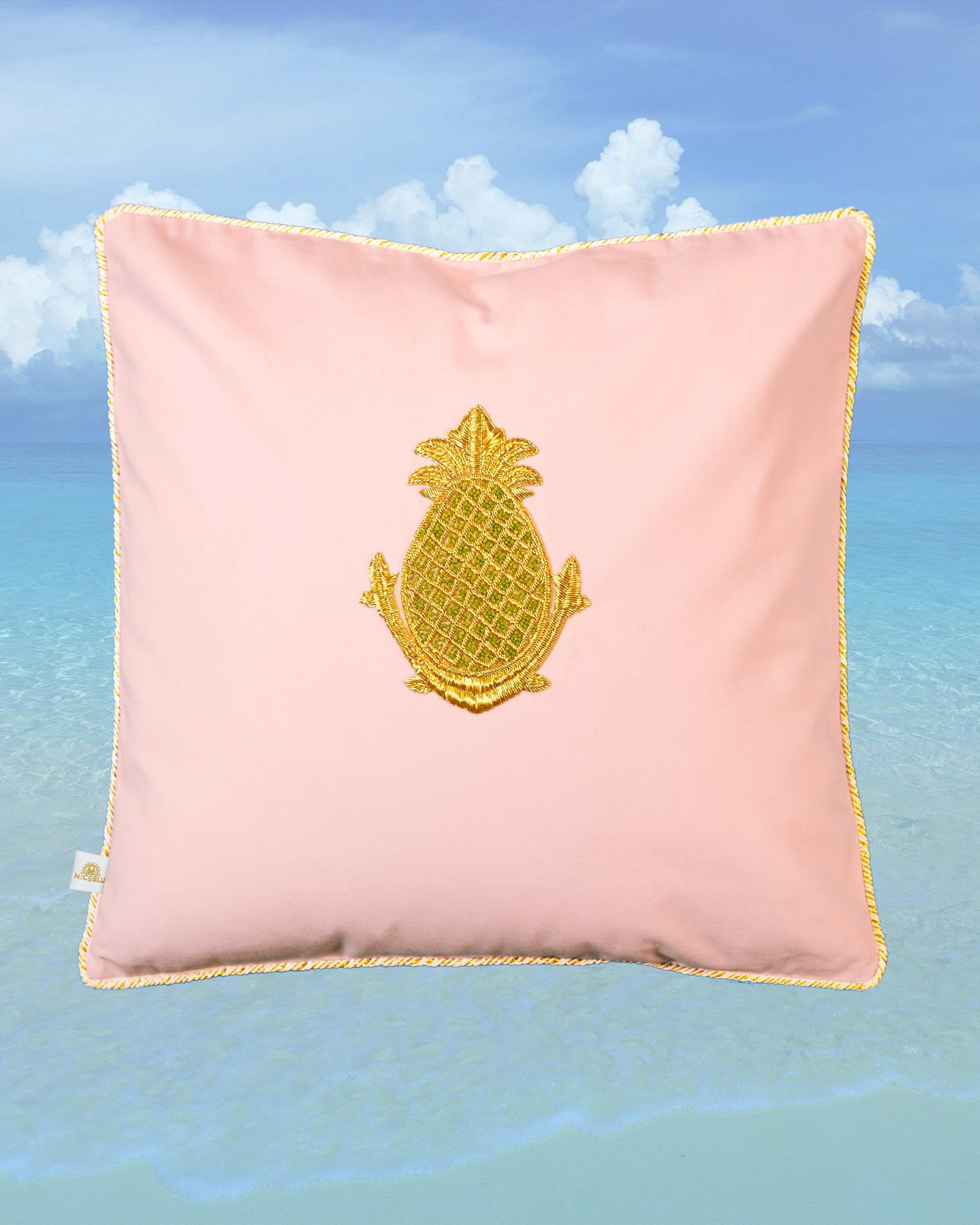 Palm Beach Pillow Embellished with Pineapple Motif